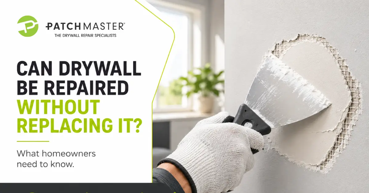 Professional drywall repair being completed on a damaged wall without replacing the entire drywall section.