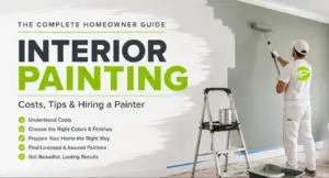 Professional painter applying paint to an interior wall during a home painting project.
